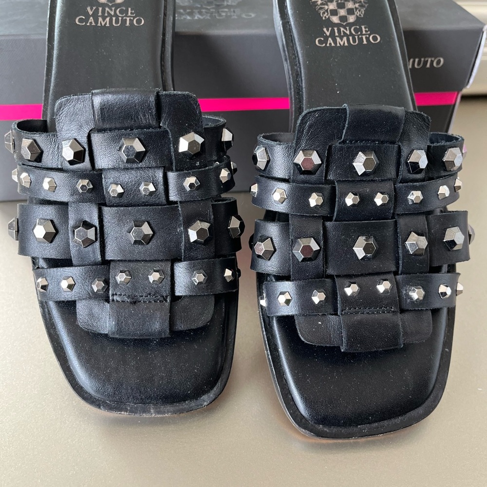 Vince Camuto Black Studded Slide Sandals
